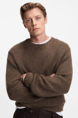 BECKHAM x BOSS knitted sweater with moulin&eacute; rib, Light Brown