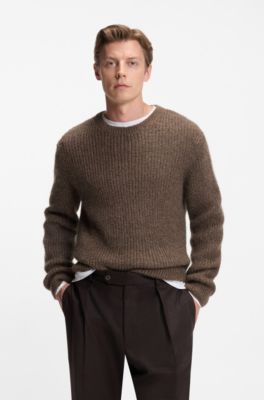 BECKHAM x BOSS knitted sweater with moulin&eacute; rib, Light Brown