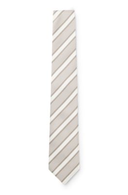 Diagonal-stripe tie in silk, White