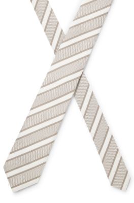 Diagonal-stripe tie in silk, White
