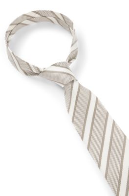 Diagonal-stripe tie in silk, White