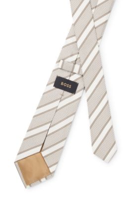 Diagonal-stripe tie in silk, White