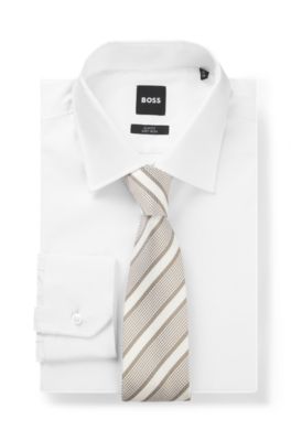 Diagonal-stripe tie in silk, White