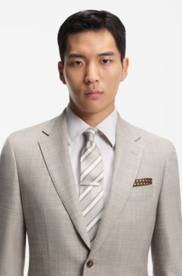 Diagonal-stripe tie in silk, White