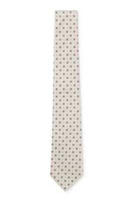 Jacquard-pattern tie in silk, Khaki