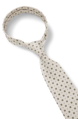 Jacquard-pattern tie in silk, Khaki