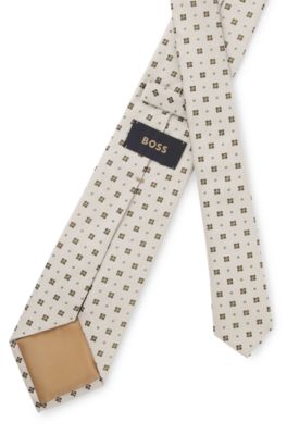 Jacquard-pattern tie in silk, Khaki
