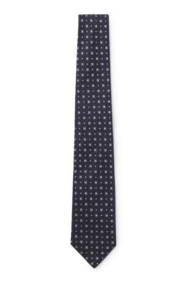 Jacquard-pattern tie in silk, Dark Blue