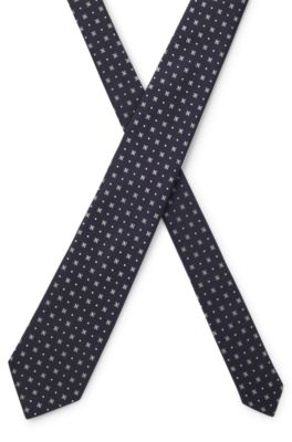 Jacquard-pattern tie in silk, Dark Blue