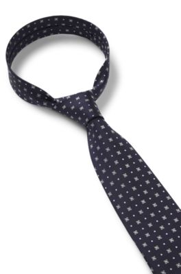 Jacquard-pattern tie in silk, Dark Blue