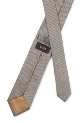 Jacquard-pattern tie in silk, Khaki