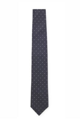 Italian-silk tie with jacquard pattern, Dark Blue