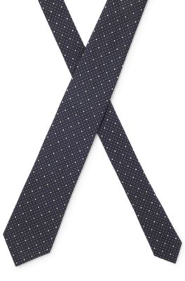 Italian-silk tie with jacquard pattern, Dark Blue