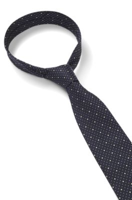 Italian-silk tie with jacquard pattern, Dark Blue