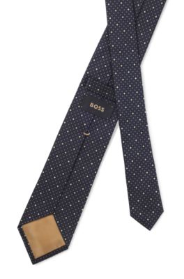 Italian-silk tie with jacquard pattern, Dark Blue