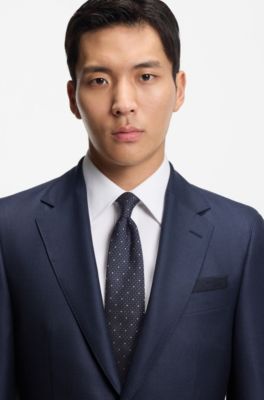 Italian-silk tie with jacquard pattern, Dark Blue