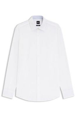 Chemise Slim en popeline de coton stretch facile &agrave; repasser, Blanc