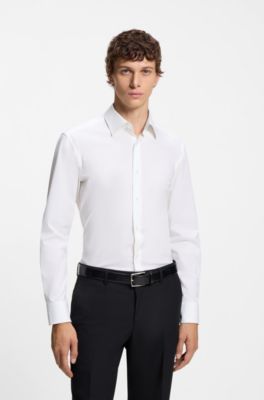Camisa slim fit en popel&iacute;n de algod&oacute;n el&aacute;stico de planchado f&aacute;cil, Blanco