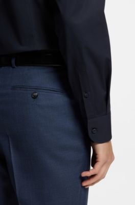 Chemise Slim en popeline de coton stretch facile &agrave; repasser, Bleu fonc&eacute;