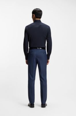 Easy-iron slim-fit shirt in stretch-cotton poplin, Dark Blue