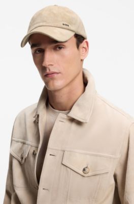 Suede cap with metal logo rivet, Khaki