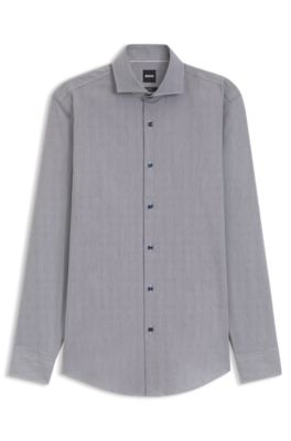 Easy-iron slim-fit shirt in stretch cotton, Dark Blue