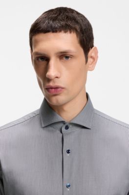 Camisa slim fit de algod&oacute;n el&aacute;stico de planchado f&aacute;cil con estructura, Gris