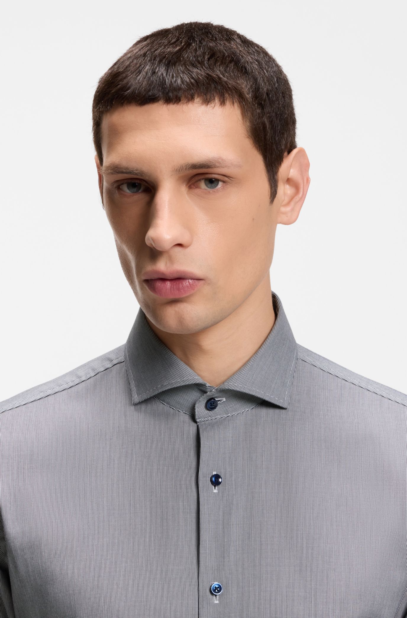 BOSS - Easy-iron slim-fit shirt in stretch cotton - Dark Blue