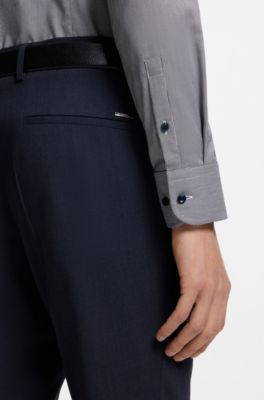 Camisa slim fit de algod&oacute;n el&aacute;stico de planchado f&aacute;cil con estructura, Azul oscuro