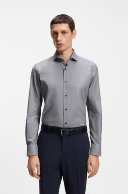 Chemise Slim en coton stretch structur&eacute; facile &agrave; repasser, Bleu fonc&eacute;