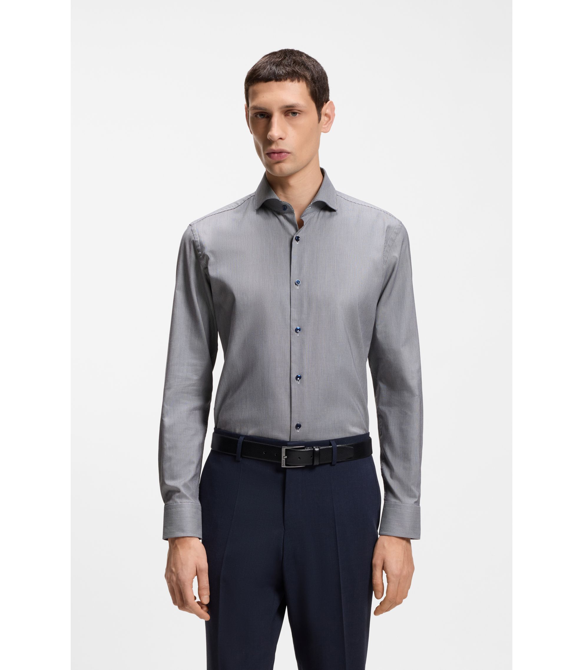 hugo boss dress shirt BOSS Easy-iron slim-fit shirt in stretch cotton, Men, Size: 16, dark blue