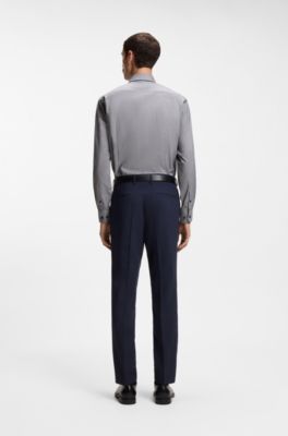 Easy-iron slim-fit shirt in stretch cotton, Dark Blue