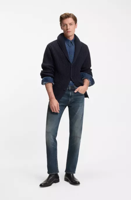 BECKHAM x BOSS blue slim-fit jeans in stretch denim