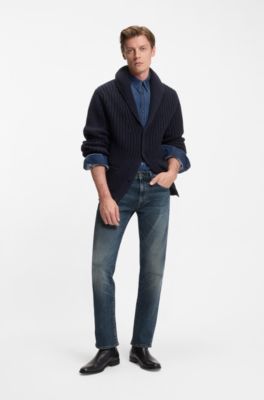 BECKHAM x BOSS blue slim-fit jeans in stretch denim, Dark Blue