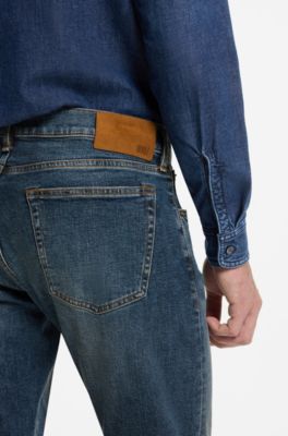 BECKHAM x BOSS blue slim-fit jeans in stretch denim, Dark Blue