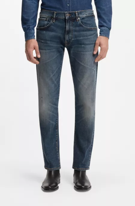 BECKHAM x BOSS blue slim-fit jeans in stretch denim