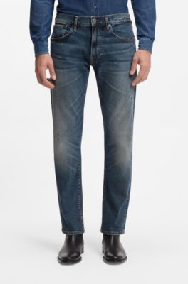 BECKHAM x BOSS blue slim-fit jeans in stretch denim, Dark Blue
