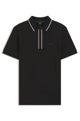 Active Slim-fit polo shirt in moisture-wicking stretch cotton, Black