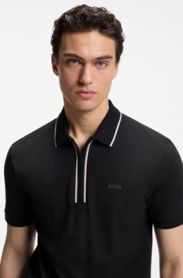 Active Polo slim fit de algod&oacute;n el&aacute;stico con absorci&oacute;n de humedad, Negro