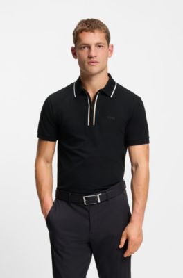Polo Slim en coton stretch aux propri&eacute;t&eacute;s d&rsquo;&eacute;vacuation de l&rsquo;humidit&eacute;, Noir