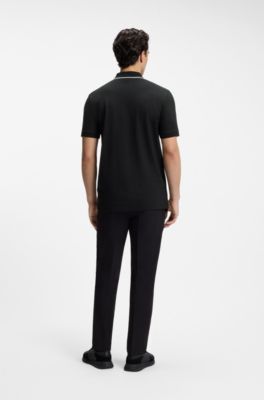 Active Slim-fit polo shirt in moisture-wicking stretch cotton, Black
