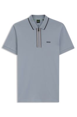 Active Slim-fit polo shirt in moisture-wicking stretch cotton, Dark Grey