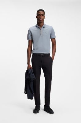 Active Slim-fit polo shirt in moisture-wicking stretch cotton, Dark Grey