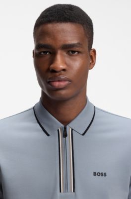 Active Slim-fit polo shirt in moisture-wicking stretch cotton, Dark Grey
