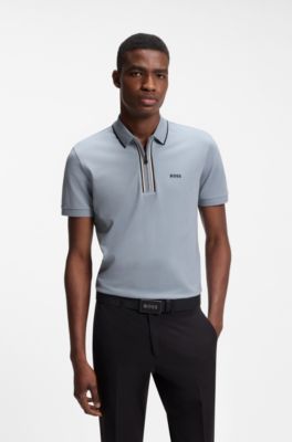 Active Slim-fit polo shirt in moisture-wicking stretch cotton, Dark Grey