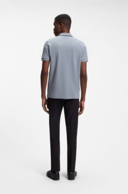 Active Slim-fit polo shirt in moisture-wicking stretch cotton, Dark Grey