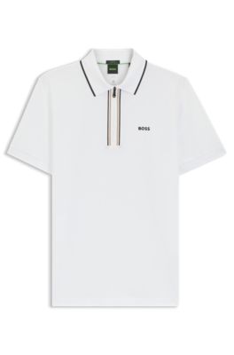 Slim-fit polo shirt in moisture-wicking stretch cotton, White