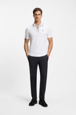 Polo slim fit de algod&oacute;n el&aacute;stico con absorci&oacute;n de humedad, Blanco