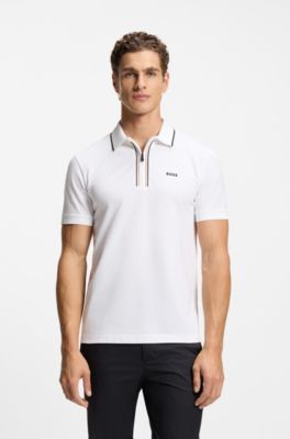Slim-fit polo shirt in moisture-wicking stretch cotton, White