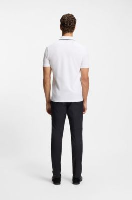 Polo slim fit de algod&oacute;n el&aacute;stico con absorci&oacute;n de humedad, Blanco